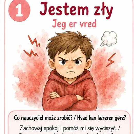 Karty emocji dla dzieci szkolnych, chłopiec