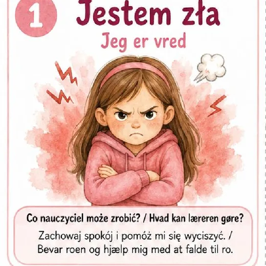 Karty emocji dla dzieci szkolnych, dziewczynka